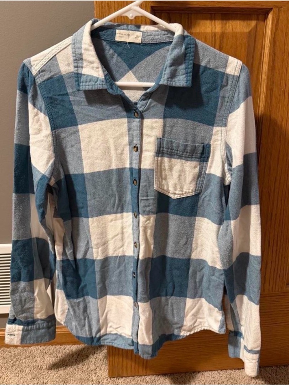 Teal and White Plaid Relaxed Top